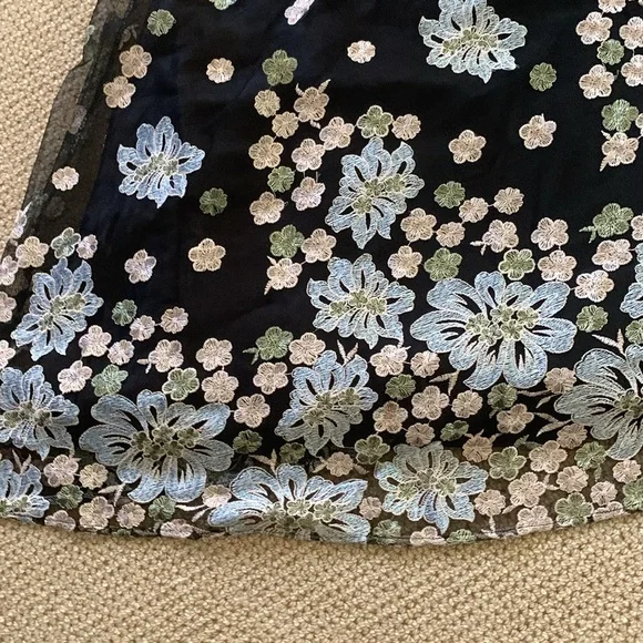 Tahari, size 10, embroidered pink, blue and green on black - Picture 2 of 6